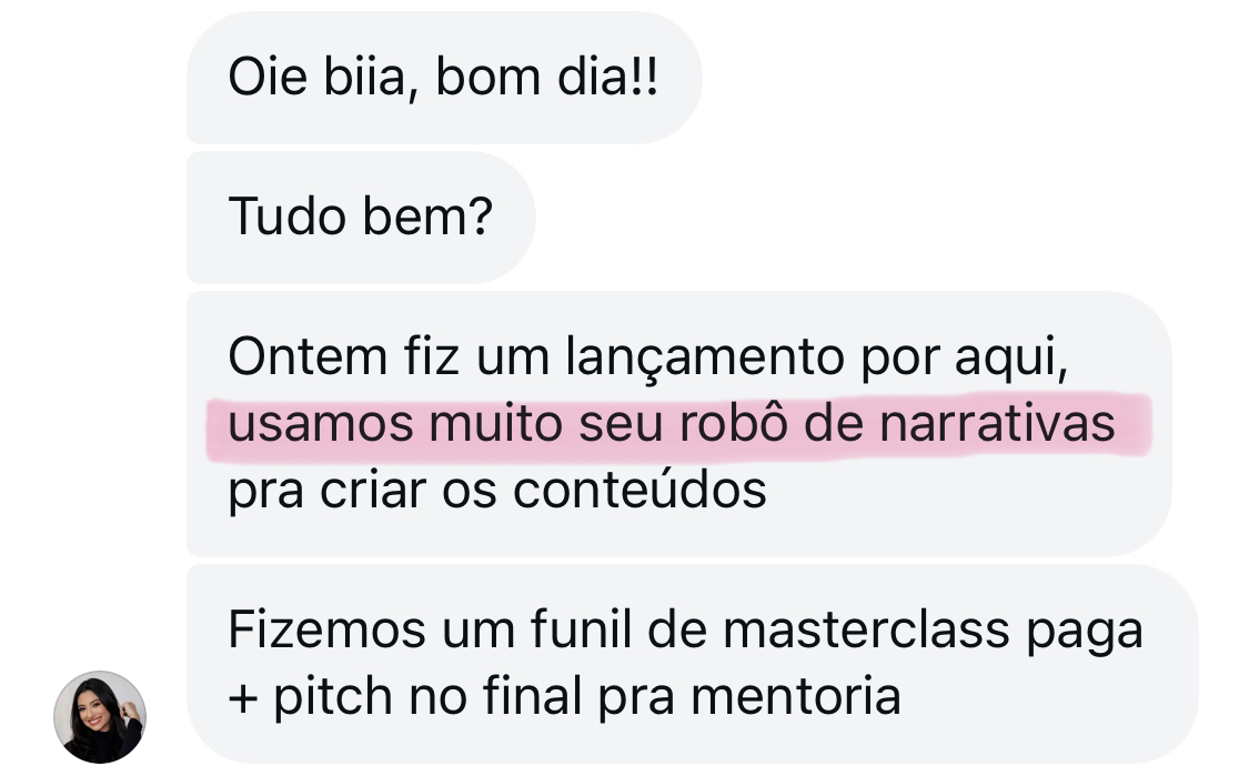 Depoimento sobre o uso do Robô de Narrativas em conteúdos de lançamento